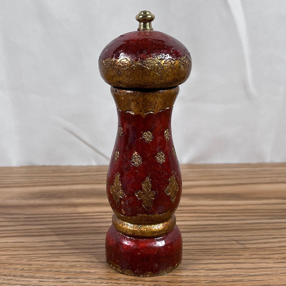 Vintage Florence Italy Decorative Spice Grinder Red Gold Ornate Kitchen Decor